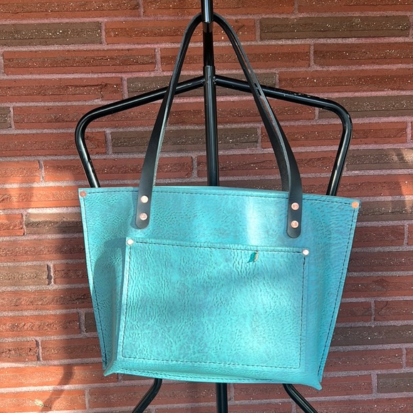 Handmade Turquoise Lether Tote Bag - Picture 8 of 11